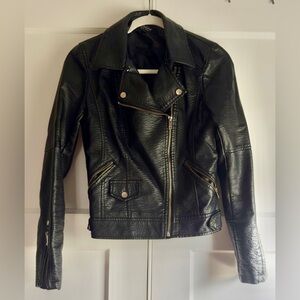 CoffeeShop Faux Black Leather Jacket with Gold Zippers